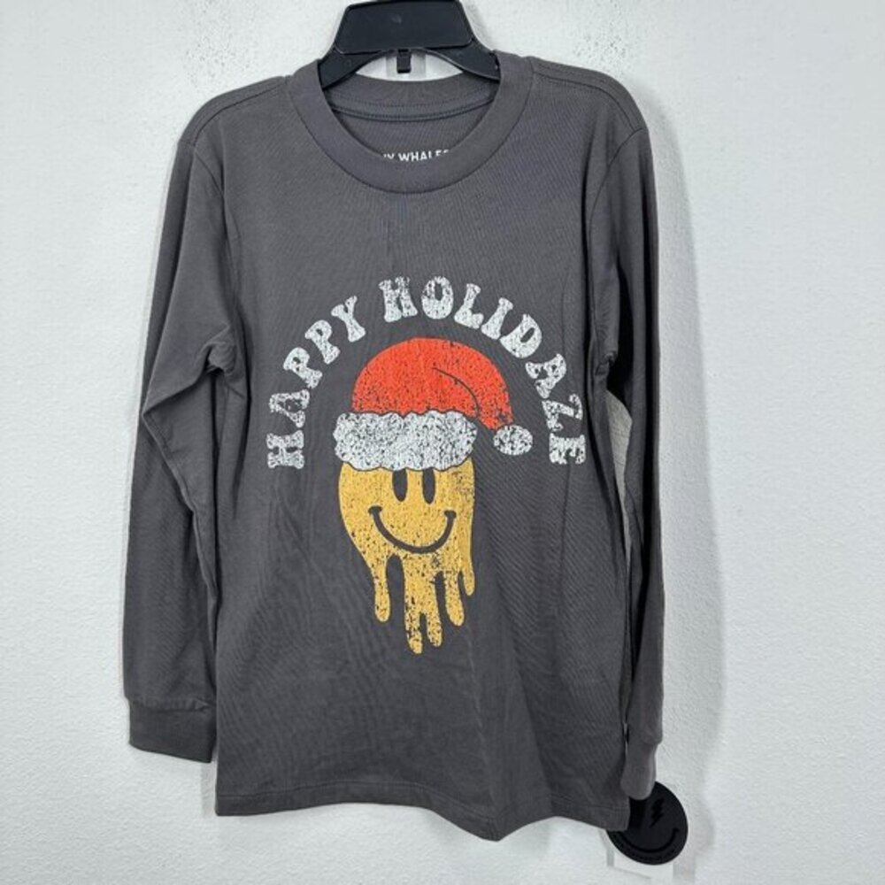 Tiny Whales Kids Grey Longsleeve Shirt Holiday Christmas Happy Holidaze NWT